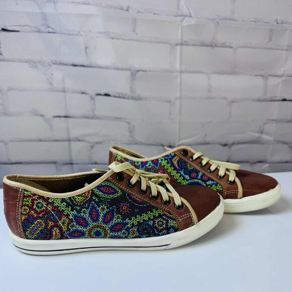 Colorful Mandala Boho Sneakers – Handmade Mexican Style – Women's Size ~8 - Picture 2 of 8